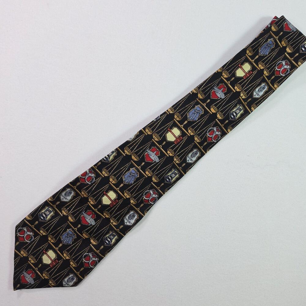 Tie Mens One Size Black Silk Geometric Pointed Pattern Necktie Made Korea